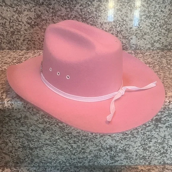 Twister Wool Pink Cowboy Hat with Wide Brim and Decorative Band - Picture 2 of 3